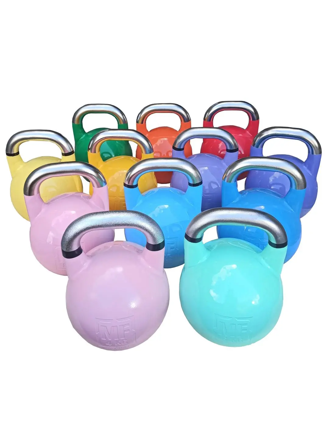 Competition-style kettlebells with stainless steel handles